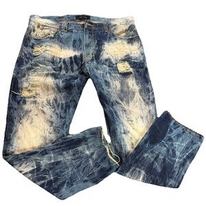Akoo Distressed Jeans Mens 40x33 Acid Wash Denim Bleach Splatter  Moto Y2K VTG